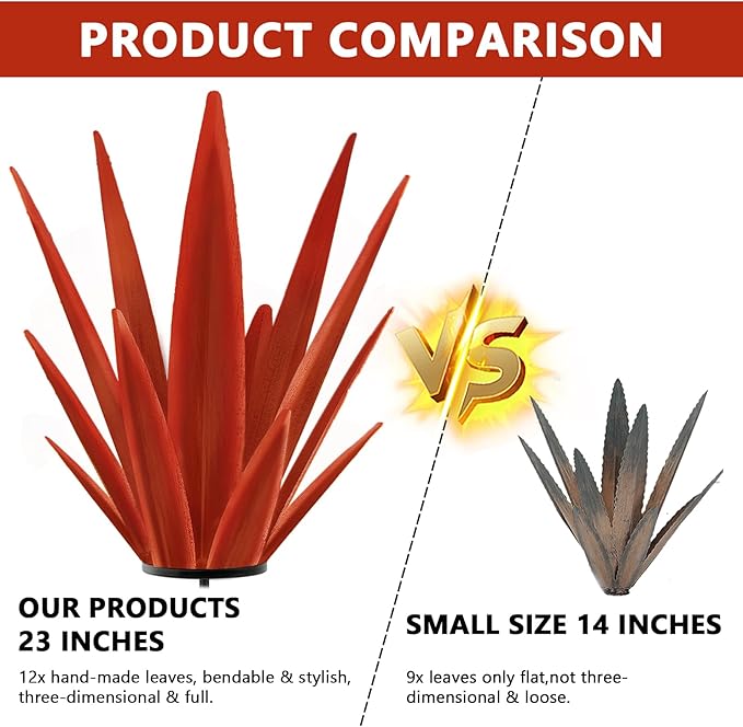 Enlarge Metal Plants Tequila Rustic Sculpture, Outdoor Patio Yard, Home Decor Hand Painted Agave Garden Statue, Outdoor Lawn Ornaments Yard Stakes for Mom Gift (1 RED Large)