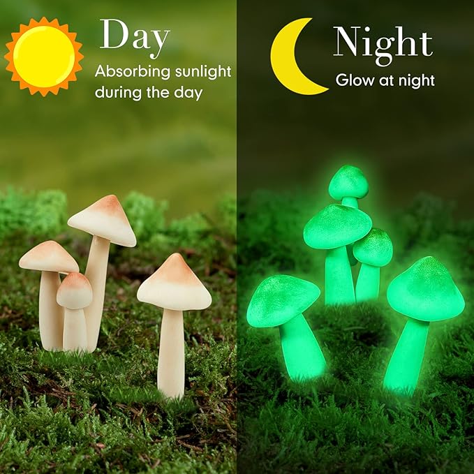 Taiyin 5 Pcs Luminous Mushroom Miniature Garden Mushrooms Outdoor Decor Waterproof Glow in The Dark Yard Decor for Fairy Outdoor Garden Micro Landscape Christmas Tree Decor