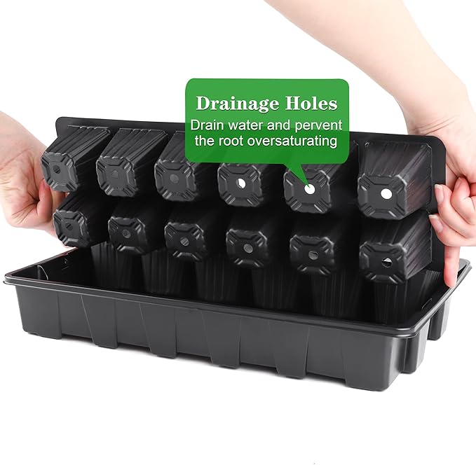 4 Pack 24-Cells Seed Starter Tray Kit Germination Tray with Humidity Dome and Base, Plant Growing Kit Germination Starter Including Peat Pellets, Plant Labels, Tool for Indoor Outdoor, Black