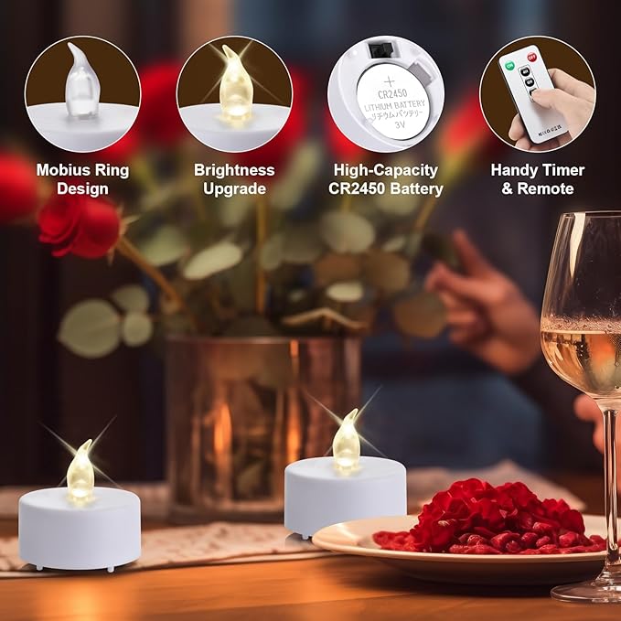 Tea Light Candles with Remote Control,50pack Flickering Flameless LED Candle,Long Lasting 400+Hours,Battery Operated with Timer for Home Decoration Seasonal &Festival Celebration WarmWhite