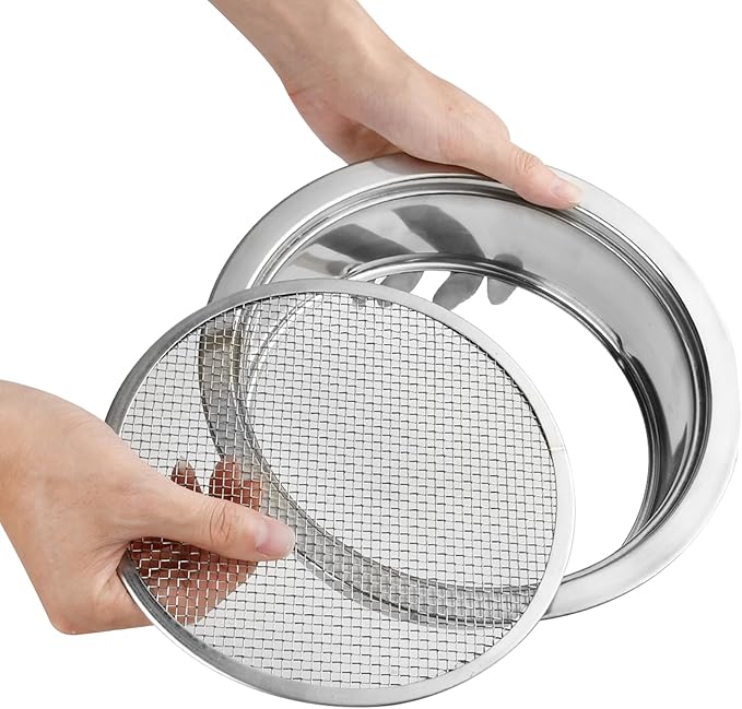 Soil Sifter, Soil Sifter for Rocks with 3 Sieve Mesh, 3mm 6mm 9mm, Stainless Steel Rock Sifter, Garden Potting Sieves with Shovel, Fine Mesh Sieve for Topsoil, Fine Sand