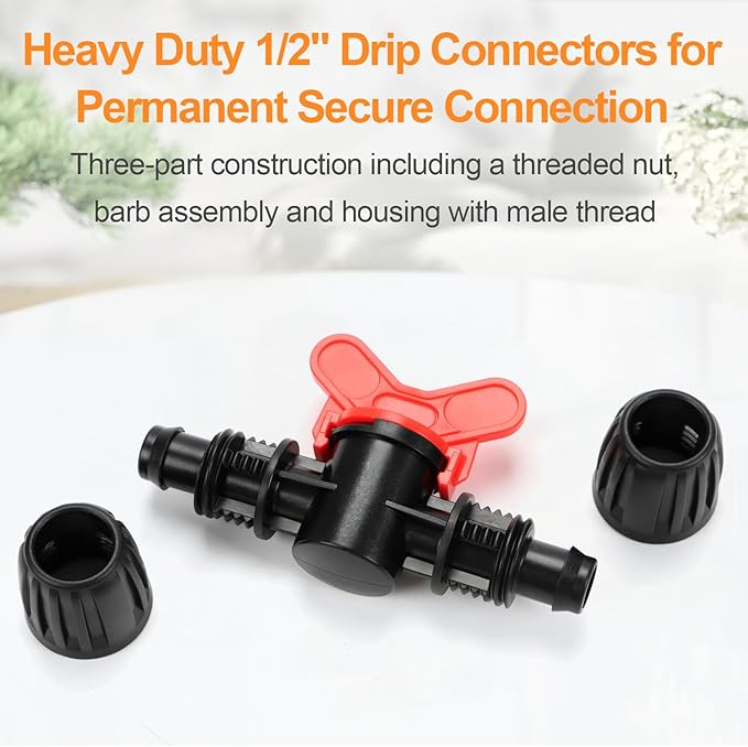 12 Pieces 1/2 Inch Drip Irrigation Valve Fittings, 1/2'' Barbed Shut Off Valve for 1/2 Inch Irrigation Tubing (1/2" ID x 0.640" OD) Anti-leak Straight Irrigation Parts for Garden System