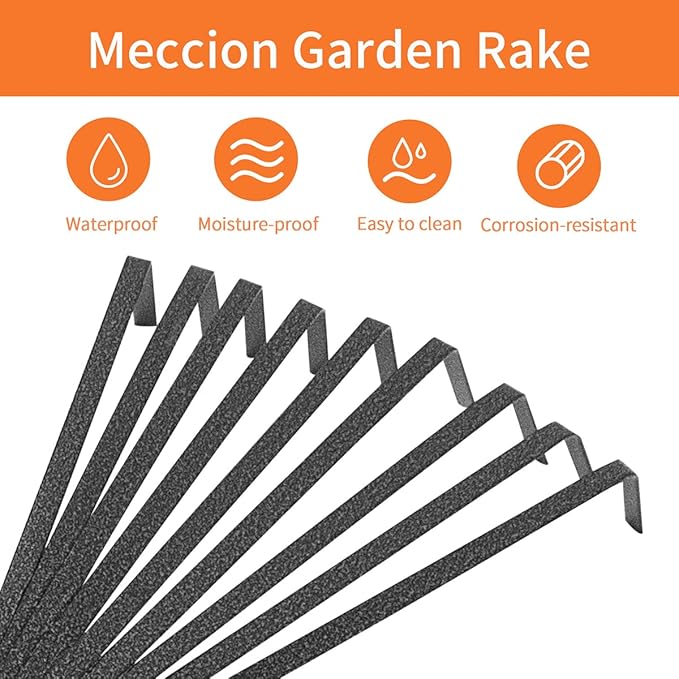Mini Garden Rake 16 Inch 9 Root Steel Hand Fan Leaf Rake with Ergonomic Comfort Grip & Rust Resistant - Professional Gardening Tool