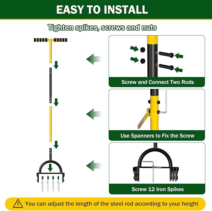 2-in-1 Lawn Aerator 43.3'',Aerator Lawn Tool with 18 Spikes,Manual Lawn Aerator Coring Tool,Yard Grass Plug Aerator for Lawn Aerating,Core Aerator with Cleaning Tool for Lawn Garden Care Compact Soil