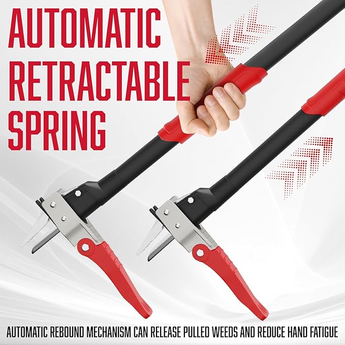 Papa's Tools Weeder - Stand Up Weed Puller Tool Made with Long Wooden Handle - Real Bamboo & 4-Claw Steel Head - Easily Remove Weeds Effortlessly Without The Need to Tug, Bend, Or Flex, (Metal)