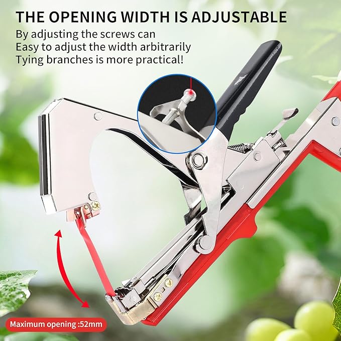 Plant Tying Machine, Plant Tapener, Tape Gun, Garden Tape Tool with 16 Rolls of Tapes and 1 Box of Staple for Grapes, Raspberries, Tomatoes, Vining Vegetables, Flower Planting (Red)