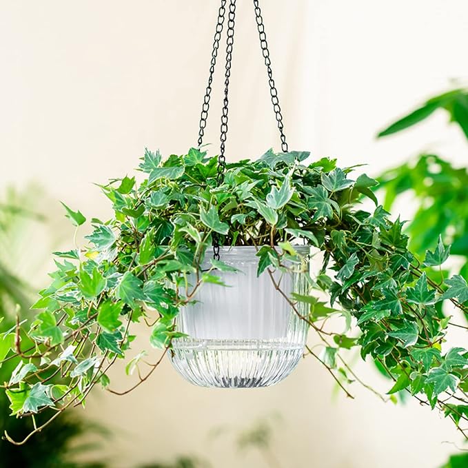Melphoe 2 Pack Self Watering Hanging Planters Indoor Flower Pots, 6.5 Inch Outdoor Hanging Plant Pot Basket, Plant Hanger with 3Hooks Drainage Holes for Garden Home