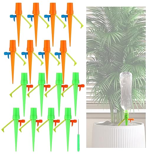 Self Watering Planter Insert Devices, Garden Automatic Watering System, Plant Watering Spikes for Outdoor Plants, Potted Plant Watering System for Vacation（16 PCS)