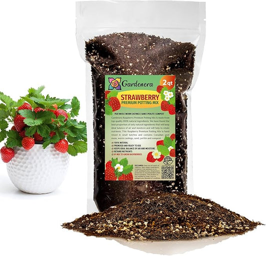 Strawberry Premium Potting Soil Mix - Ideal Blend for Growing Robust and Flavorful Strawberries - 2 Quart