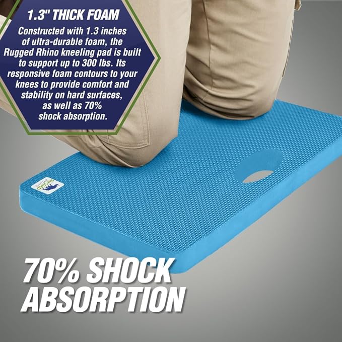Rugged Rhino Soft Foam Kneeling Pad, Thick Knee Mat Resists Water, Durable Shock Absorbent Pads, Comfortable Strong Rebound, Gardening, Mechanic Tools, Bath Tub Essentials Bright Blue