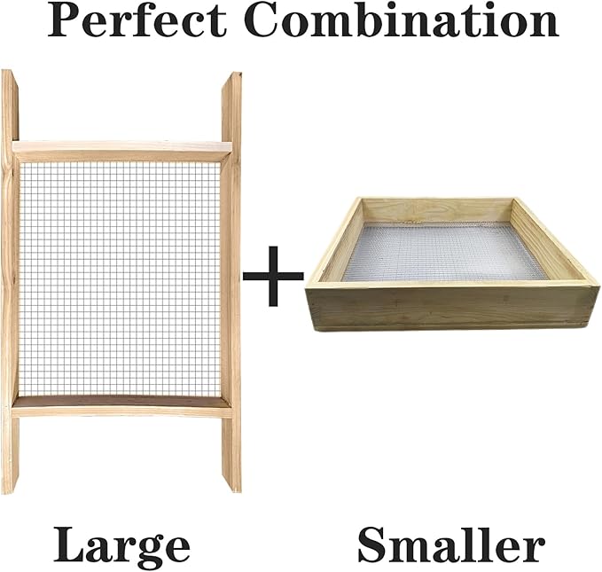 Sifter for Garden, 2Pcs Hand Held Multi-Purpose Stainless Compost Soil Screen Dirt Cedar Stainless Garden Sifter Sieve for Compost, Sand Rocks Dirt and Potting Soil（2/5"+1/4"）