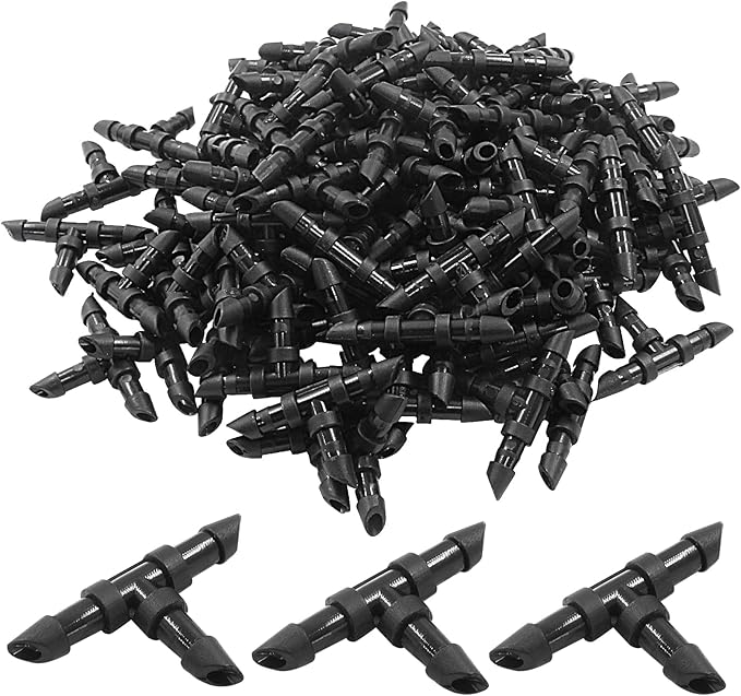 150 Pcs Barbed Connectors Drip Irrigation, Barbed Tee Fittings Drip Irrigation for 1/4 Inch Drip Tubing, Irrigation Tee for Drip or Sprinkler System(Black)