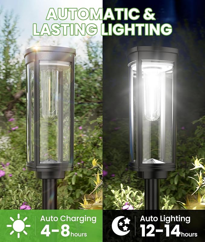 Solar Pathway Lights Outdoor, 4 Pack Bright Solar Powered Garden Lights Waterproof IP65, Long Lasting Outdoor Light for Yard Garden Walkway Landscape Lawn Patio (Cool White, 4 Pack)