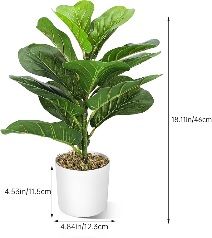HUAESIN 18'' Artificial Fiddle Leaf Fig Tree Table Top Faux Ficus Lyrata Artificial Plants with 14 Leaves Potted Greenery Fake Plants for Home Office Living Room Balcony Indoor Modern Decoration