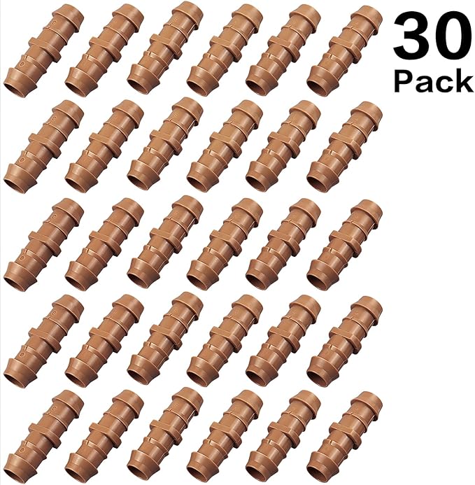 JAYEE 30 Pack Drip Irrigation Barbed Coupling Fittings (17mm) for 1/2”.600” ID Drip Tubing