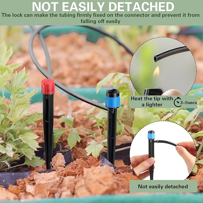 32 Pcs Drip Irrigation Emitters Drip Emitters for 1/4 Inch Tubing Irrigation Drippers Sprayer Adjustable 360 Degree Water Flow Drip for Garden Lawn Flower Bed Irrigation System (Red and Blue)