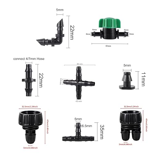 128 Pcs 1/4 Barbed Connectors Irrigation Fittings Kit, 3/4'' to 1/4'' Hose Adapter,Convert 3/4" Female Hose Thread to 2-Way 1/4" Tubing for Repair Drip Irrigation Fittings Misting Cooling System