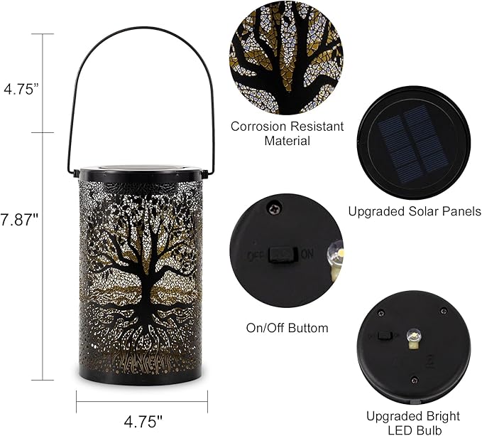 Solar Outdoor Lanterns Waterproof Hanging, Tree of Life Decorative Light Christmas Thanksgiving Birthday Gifts for Women Mom Grandma, Garden Decor for Garden Patio Yard Lawn Backyard Front Porch
