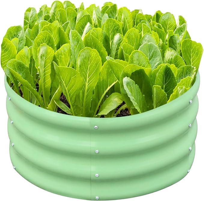 SnugNiture 2x2x1ft Round Galvanized Raised Garden Bed Kit Outdoor, Metal Planter Box for Planting Plants Vegetables, Green