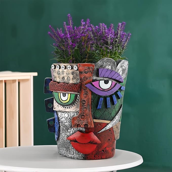TOZLU Picasso Brutalist Abstract Beauty Face Flower Pot Ornaments Abstract Face Flower Pots Abstract Head Planter Pots Container Colorful Face Art Abstract Resin Flower Pot (Stare Flower Pot)