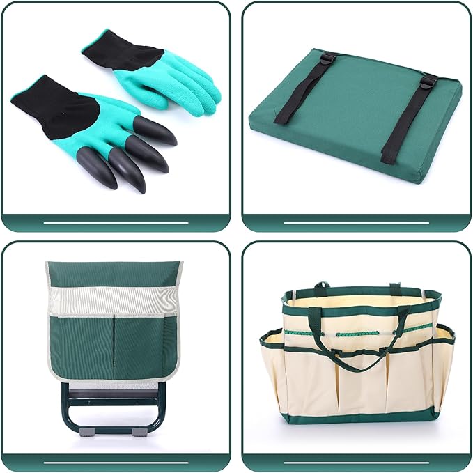 Nice C Garden Kneeler and Seat, Garden Stool, Garden Kneeler, Foldable Gardening Stool, Gardening Gifts for Women, Heavy Duty Garden Bench, Garden Kneelers for Seniors, with Tool Pouch&Gloves (Green)