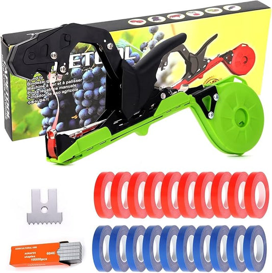 Plant Tying Machine - Efficient Gardening Tool with Tape and Plant Tape Gun for Quick and Easy Vining of Tomatoes, Peppers, Cucumbers, and More(Green)
