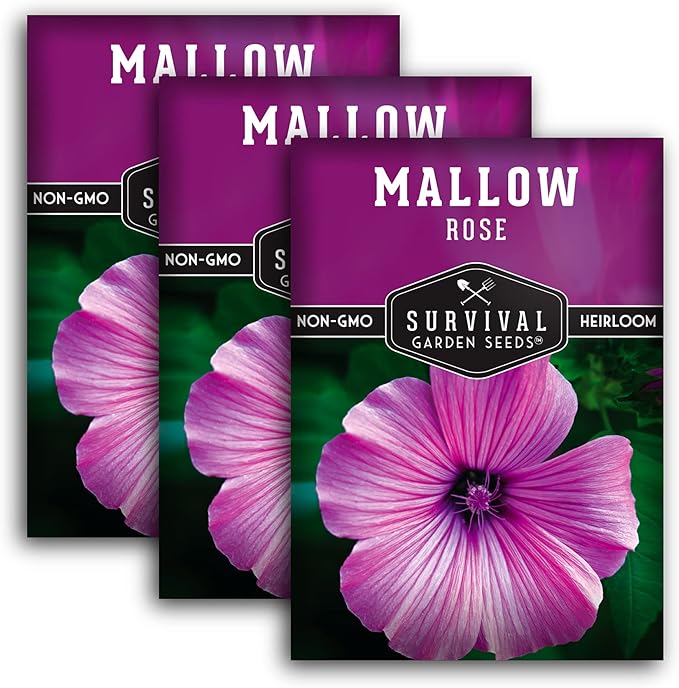 Survival Garden Seeds - Rose Mallow Seed for Planting - 3 Packs with Instructions to Plant and Grow Bright Pink Native Wildflower in Your Home Vegetable Garden - Non-GMO Heirloom Variety