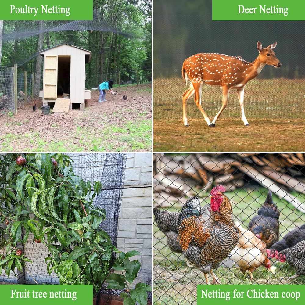 Bird Netting 50x50 Ft, 1 in Mesh Heavy Duty Garden Netting Pest Barrier for Plants, Fruit Trees, Vegetables, Extra Strong Woven Mesh Netting, Animal Fencing Against Birds, Deer, Poultry