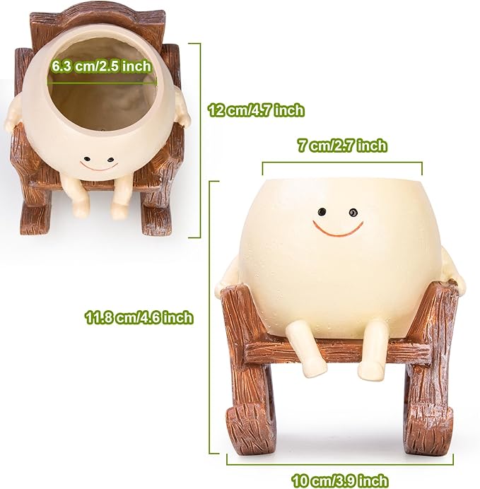 Smiley Face Planter Pot, Cute Resin Smile Face Flower Head Plant Pot, Creative Flower Pot for Indoor Outdoor Plants, Funny Home Decoration (Rocking Chair)