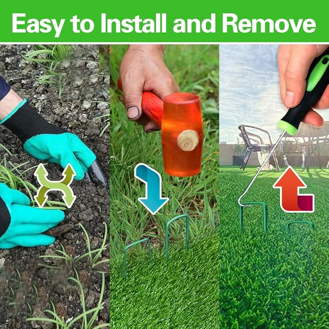 Bakulyor 150Pcs Green Landscape Staples 6 Inch Garden Artificial Turf Stakes Staples, 11 Gauge Lawn Galvanized Ground Fabric Pins for Weed Barrier Sod Decorations Holding Fence and Irrigation Tubing