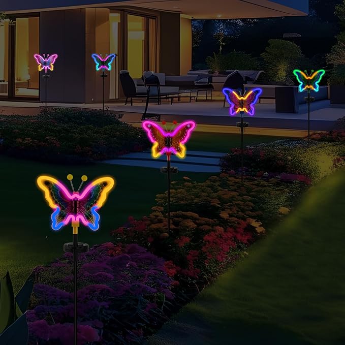 Solar Butterfly Lights, Butterfly Garden Solar Lights，Solar Lights Outdoor Decoration,Waterproof neon Outdoor lamp, Yard Patio Pathway Decor for Outside(Dark Blue, 2 Pack)