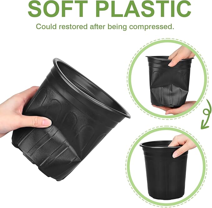 GroTheory 100 Pack 1 Gallon Nursery Pots, 6.7 Inch Plastic Pots for Plants, Plastic Flower Pots, Plastic Plant Pot, Seedling Pots for Potting, Seed, Succulent, Planting Pots with Plant Labels