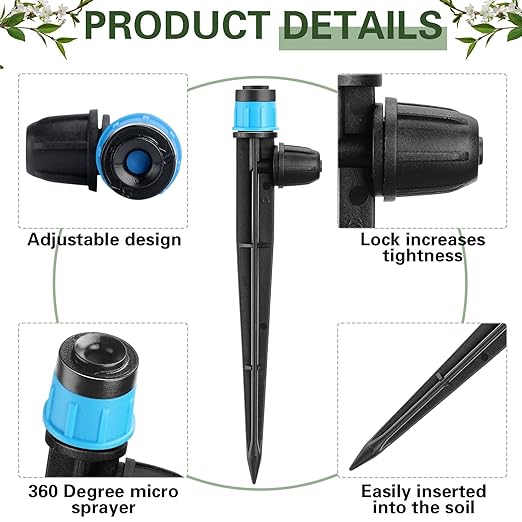 80 Pcs Drip Irrigation Emitters with Adjustable 360 Degree Water Flow Drippers for 1/4 Drip Tubing Sprayer on 5.5 Arrow Stake for Garden Irrigation System(Blue, Black,Lock Barbed)