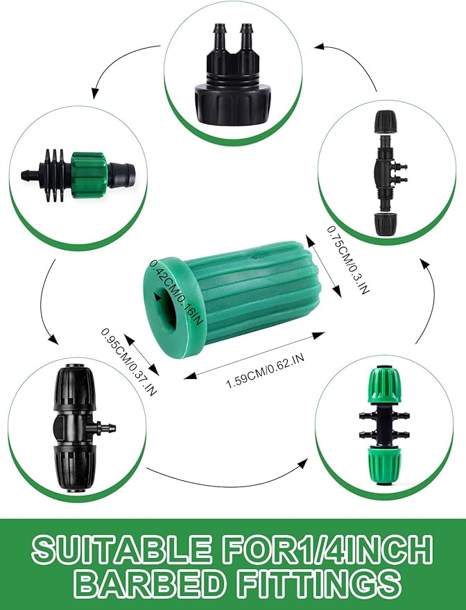 Kalolary 10PCS Barbed Tee 1/2 inch to 1/4 inch Irrigation Tube Anti-Drop Premiun Quality Fitting (fits 13mm ID/ 4mm ID), 16mm PE Pipe Lock Female Connector to 47 Pipe Variable Diameter Six-Way Adapter