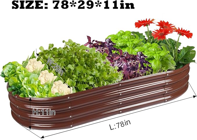 Raised Garden Bed Galvanized Planter Box Outdoor, Rot-Resistant Metal Garden Bed Planter for Vegetables Flower Herb (6.5ft, Brown)
