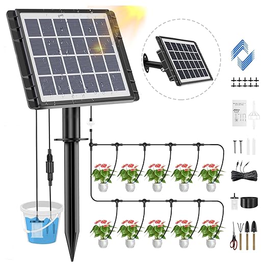Drip Irrigation System - Skycow Solar & USB Power Automatic Drip Irrigation Kit System 15 Potted Indoor Outdoor Garden Balcony Anti-Siphoning Plant Watering System (Non-Digital Screen 32FT)