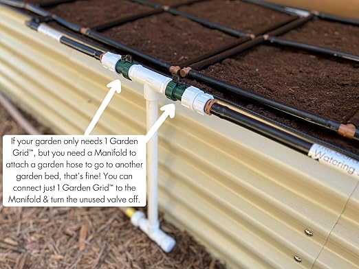 Garden Grid Connection Manifold | 15" Height | Connect Neighboring Garden Grids or Just 1 and/or Daisy-Chain from Manifold to Manifold with Garden Hoses to Connect Many Garden Grids