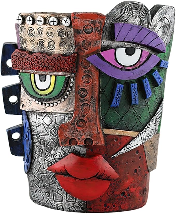 TOZLU Picasso Brutalist Abstract Beauty Face Flower Pot Ornaments Abstract Face Flower Pots Abstract Head Planter Pots Container Colorful Face Art Abstract Resin Flower Pot (Stare Flower Pot)