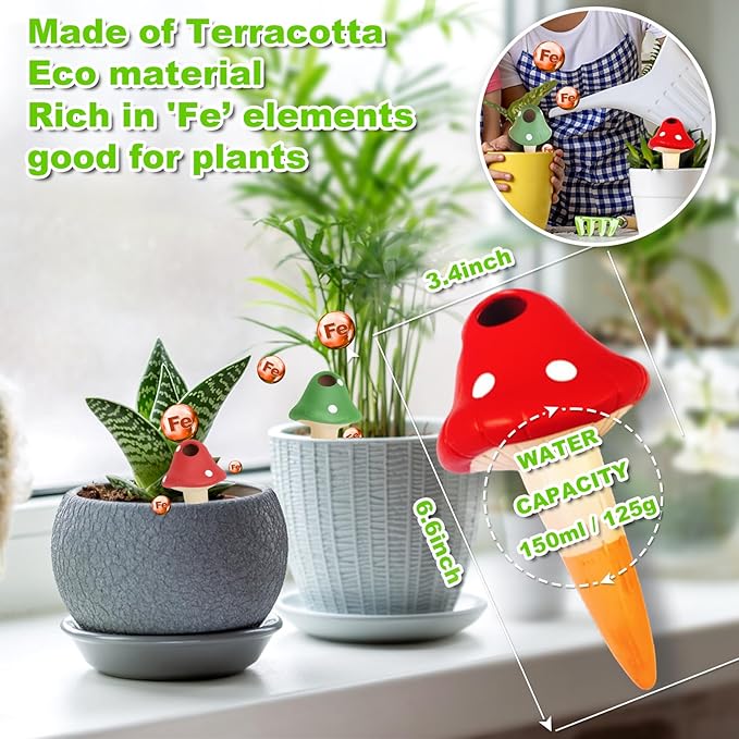 Terracotta Self Watering Devices Premium Self Watering Spikes Upgraded Planter Insert Device Irrigation Dripper Professional Garden Automatic Plant Accessories 4 Packs (Colorful Mushroom2.0)