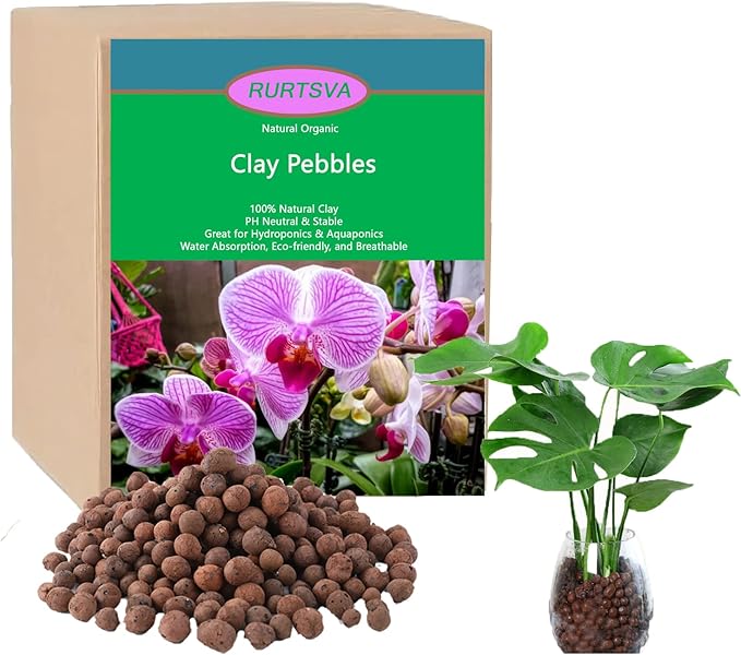 Natural Leca Clay Pebbles, 17LBS 8mm-18mm Expanded Organic Balls Plants Grow Media Gardening Soil for Hydroponics, Drainage, Decoration, Aquaponics