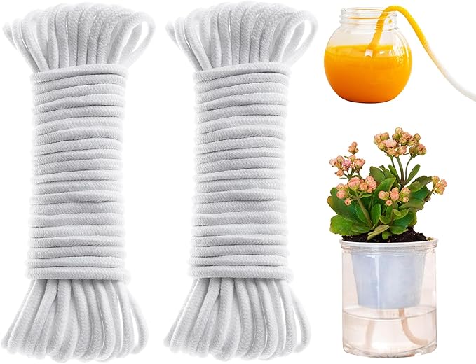 ORIMERC 100 feet 1/4 inch Self Watering Rope Capillary Wick Automatic Waterer for Potted Plant Vacation Holiday Flower Sitter Hydroponic Passive Wicking Cord String Indoor Outdoor Garden System Device