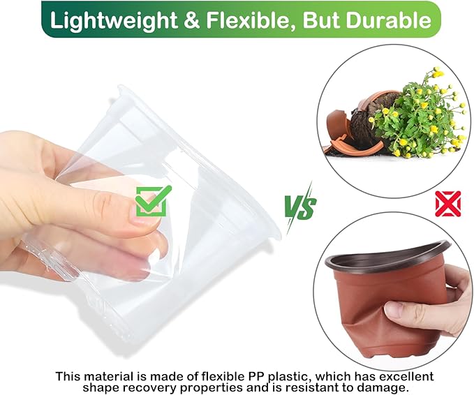 24 Pack 7/6/5 Inch Clear Nursery Pots with Drainage and Saucers, Durable Clear Plant Pots, Plastic Nursery Pots for Plants, Seed Starting Pots (5/6/7inch-24pcs)