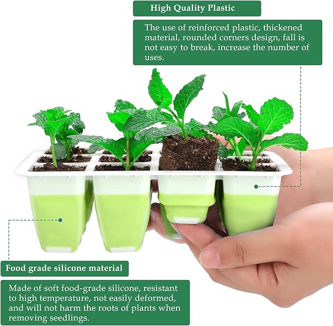10pcs Reusable Seed Starter Tray, 120 Cells Seed Starter Kit, Silicone Seedling Starter Trays for Starting Plant Seeds with Flexible pop-Out Cells, Indoor Gardening Plant Germination Trays