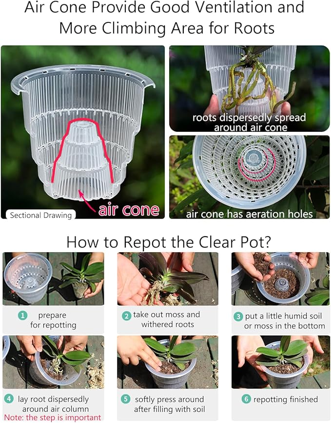 5 inch Orchid Pots with Holes for Repotting,Set of 2,Double Layer Plastic Imitate Ceramic Orchid Planter Provide Good Air Circulation,Clear Orchid Pot Match Decorative Orchid Container