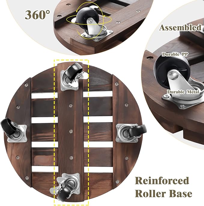 2pack 12" Plant Caddy Plant Stand with Wheels Rolling Plant Stand Heavy Duty Wooden Round Plant Dolly Rollers with Metal Lockable Casters Indoor Outdoor Pot Plant Roller Base Caddies,Patio,Flower Pot