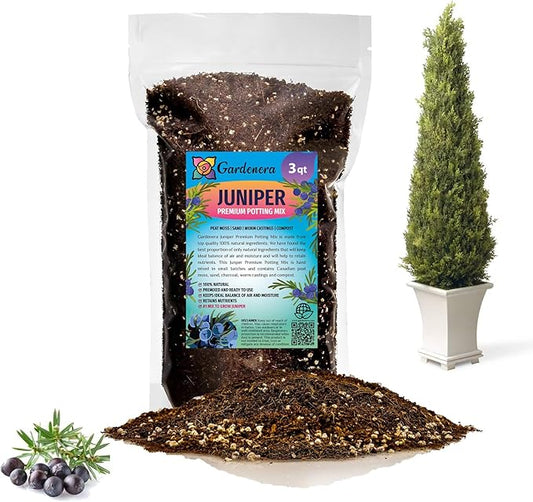 Premium Juniper Potting Soil Mix - Perfect Balance of Nutrients, Drainage, and Aeration for Healthy Juniper Trees - 3 Quart