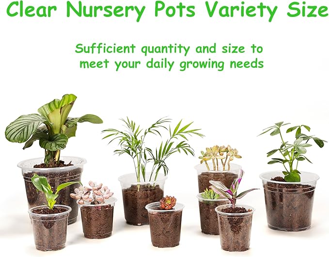 30 Pack 3.5/4/5/6/7 Inch Clear Nursery Pots with Drainage Holes, Transparent Plastic Pots for Plants, Reinforced Seed Starter Pots Garden Pots Flower Pots Indoor Outdoor