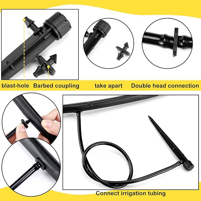 Retisee 50 Pcs Adjustable Flow 0-18 GPH Drip Irrigation Emitters 8 Holes Irrigation Drippers with Stake 360 Degree Irrigation Sprinkler Head Fit 1/4 Inch Drip Irrigation System for Garden Watering