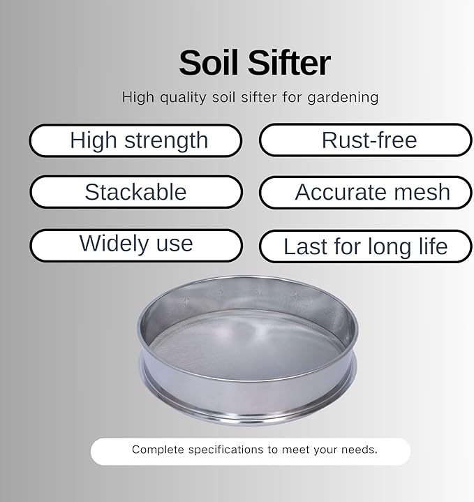 Soil Sifter for Garen -10 inches Soil Sieves for Rocks Compost-Stainless Steel Mesh Sifting Pan (1/100 inch mesh)