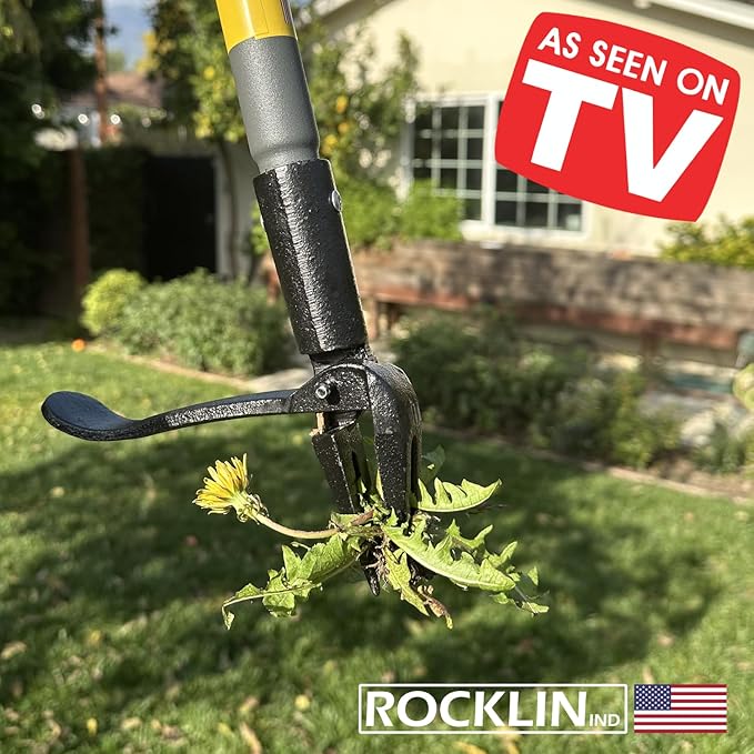 Rocklin Stand Up Weed Puller Tool - 4 Claw Steel Head - 48 inch Handle - 100% Metal - Easily Remove Weeds Without Bending or Kneeling